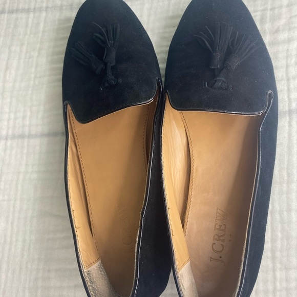 Women's J Crew Black Leather Loafers With Tassels Size 8 Flats Slip On - Picture 12 of 15